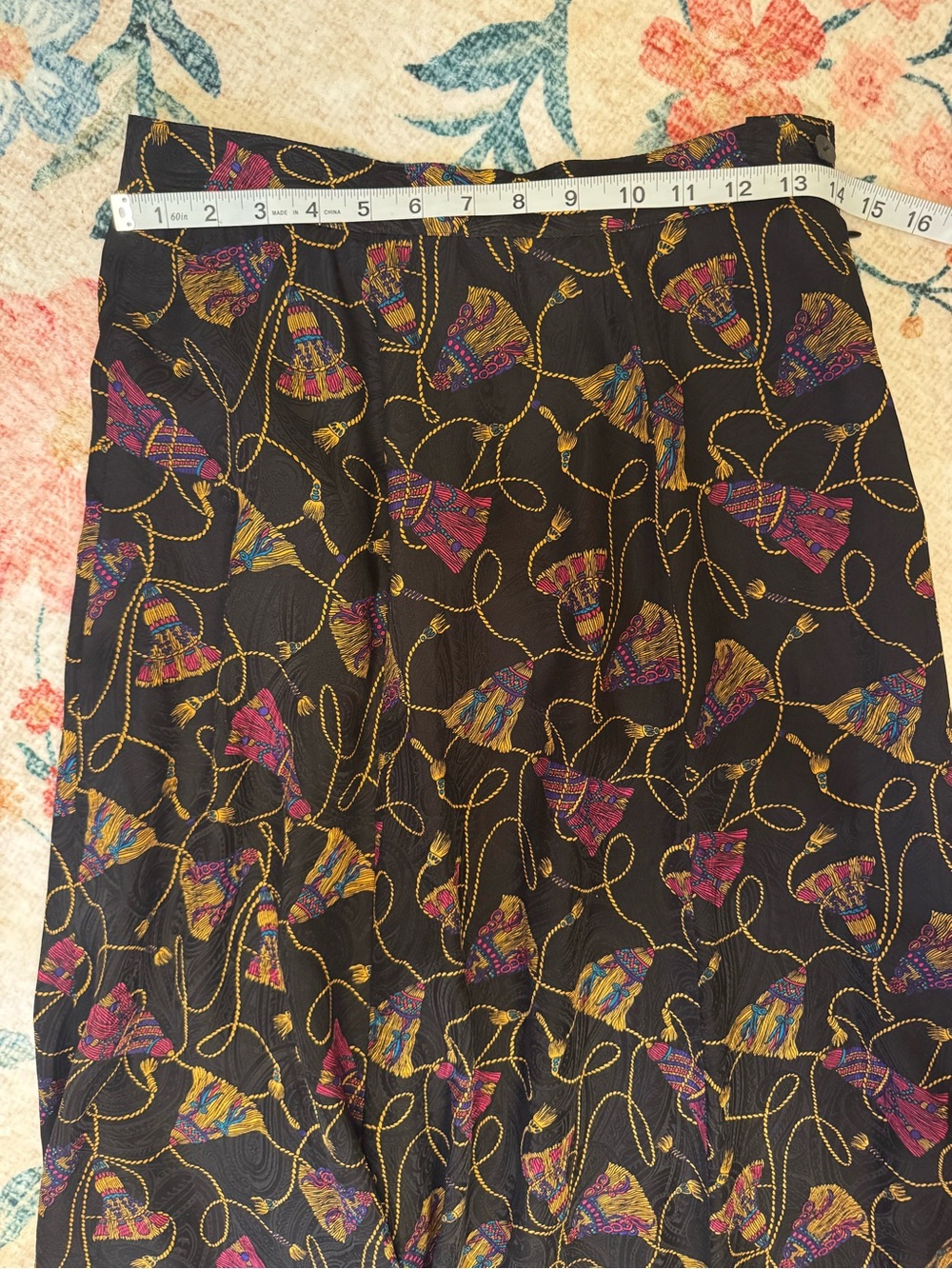 Casual Corner Black A-Line Skirt with Pink and Gold Pattern - Picture 3 of 5